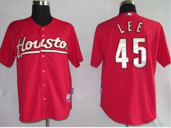 Mitchell and Ness Astros #45 Carlos Lee Red Stitched Throwback MLB Jersey - Click Image to Close